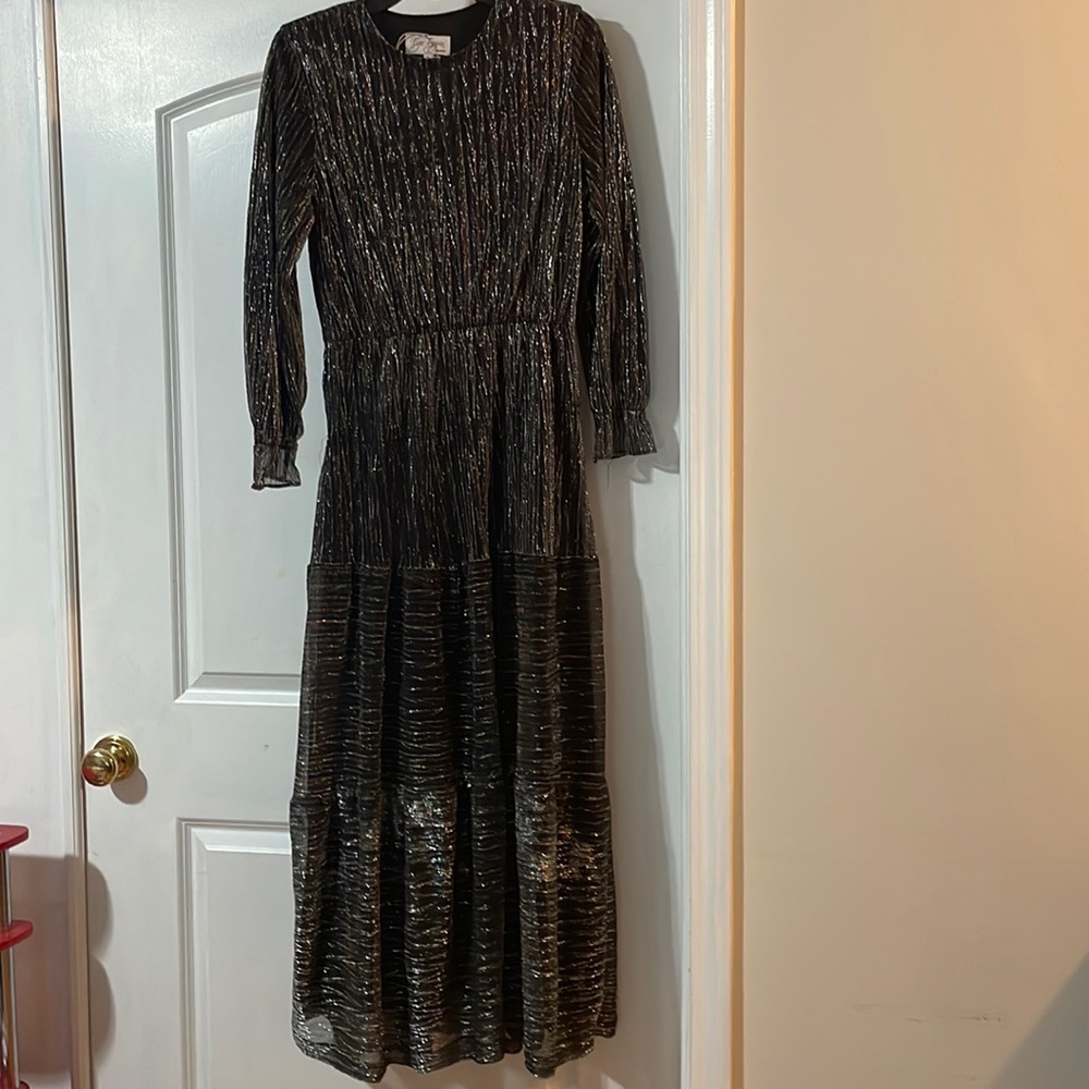 Black Metallic Long Sleeve Maxi Dress